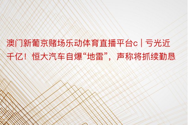 澳门新葡京赌场乐动体育直播平台c | 亏光近千亿！恒大汽车自爆“地雷”，声称将抓续勤恳